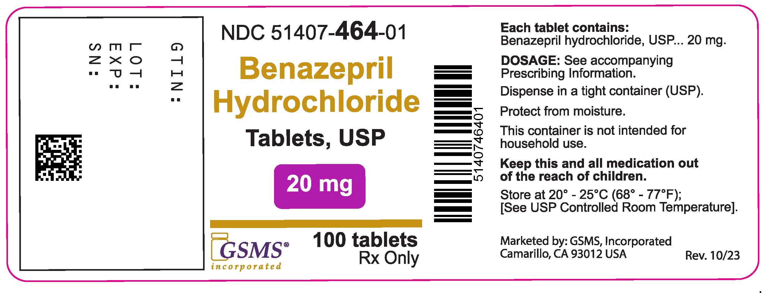 51407-464-01LB - BENAZEPRIL HCl 20MG TABLETS 100S - Rev. 1023.jpg