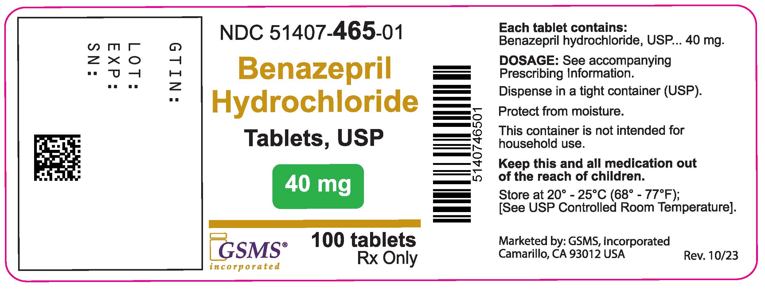 51407-465-01LB - BENAZEPRIL HCl 40MG TABLETS 100S - Rev. 1023.jpg