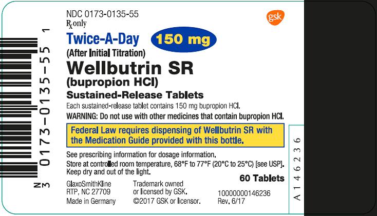 Wellbutrin SR 150 mg 60 count label