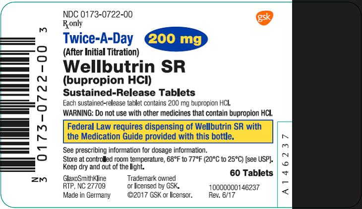 Wellbutrin SR 200 mg 60 count label