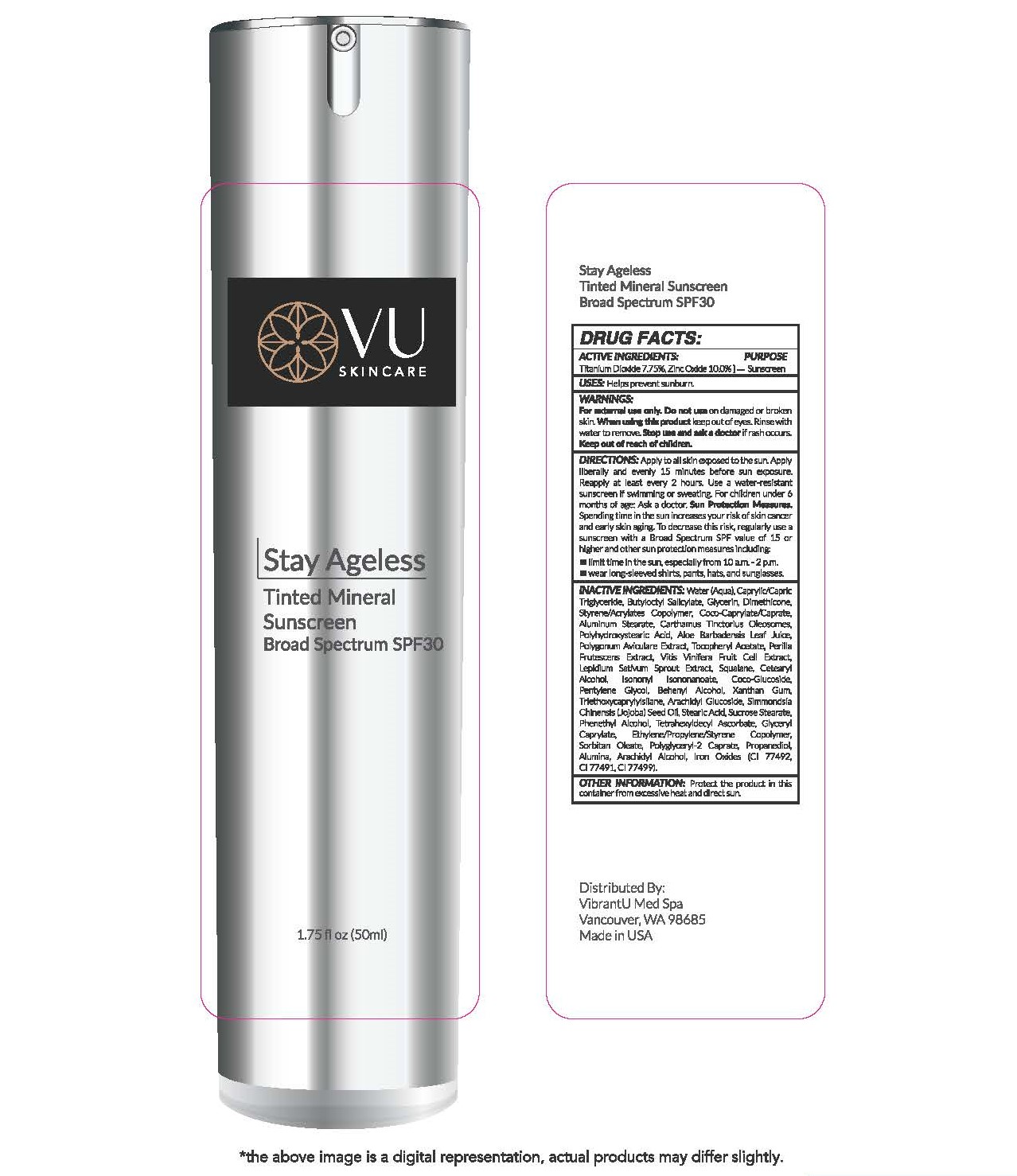 VU Skincare Stay Ageless Tinted Mineral Sunscreen Broad Spectrum SPF 30 1.75 fl oz (50ml)