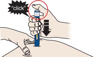 Keep pushing the autoinjector down on your skin. Then lift your thumb while still holding the autoinjector on your skin. Your injection could take about 15 seconds. 