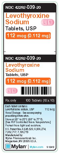 Levothyroxine Sodium 112 mcg (0.112 mg) Tablets Unit Carton Label