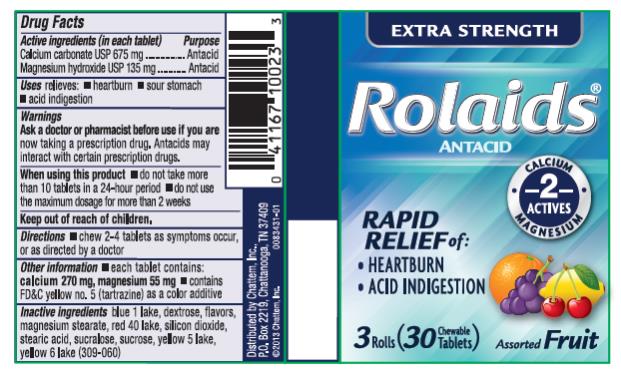 PRINCIPAL DISPLAY PANEL
EXTRA STRENGTH 
Rolaids®
ANTACID
Rapid Relief of:
Heartburn
Acid Indigestion
3 Rolls 
30 Chewable Tablets
Assorted Fruit 
