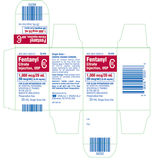 Fentanyl Citrate Injection, USP CII 1,000 mcg/20 mL (50 mcg/mL) (0.05 mg/mL) 20 mL Single Dose Vial