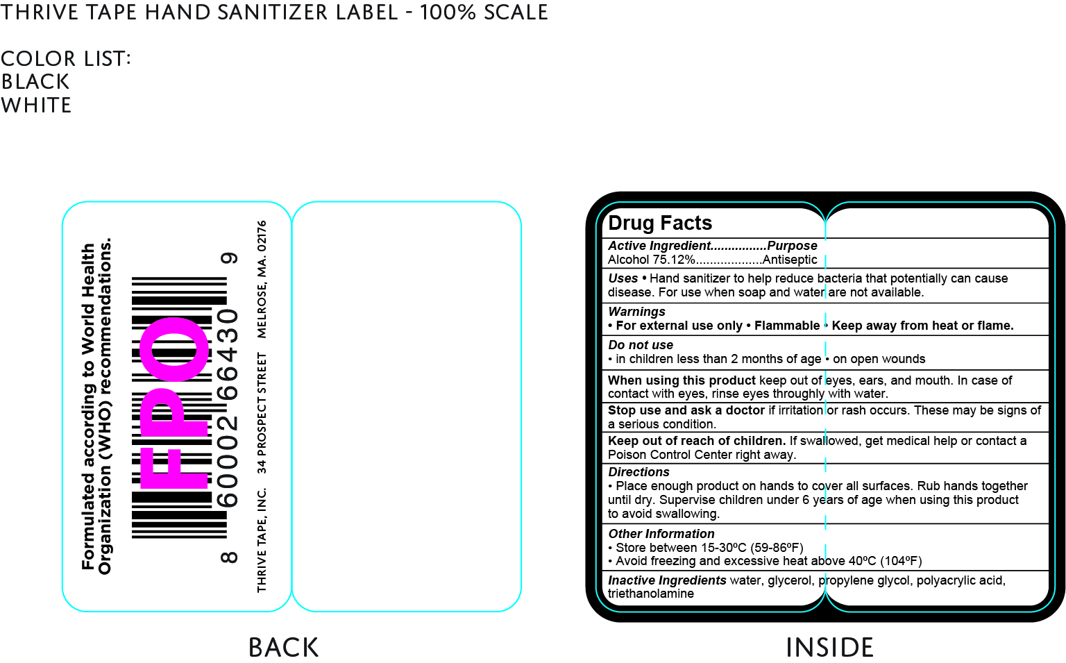 Thrive Tape Hand Sanitizer Label