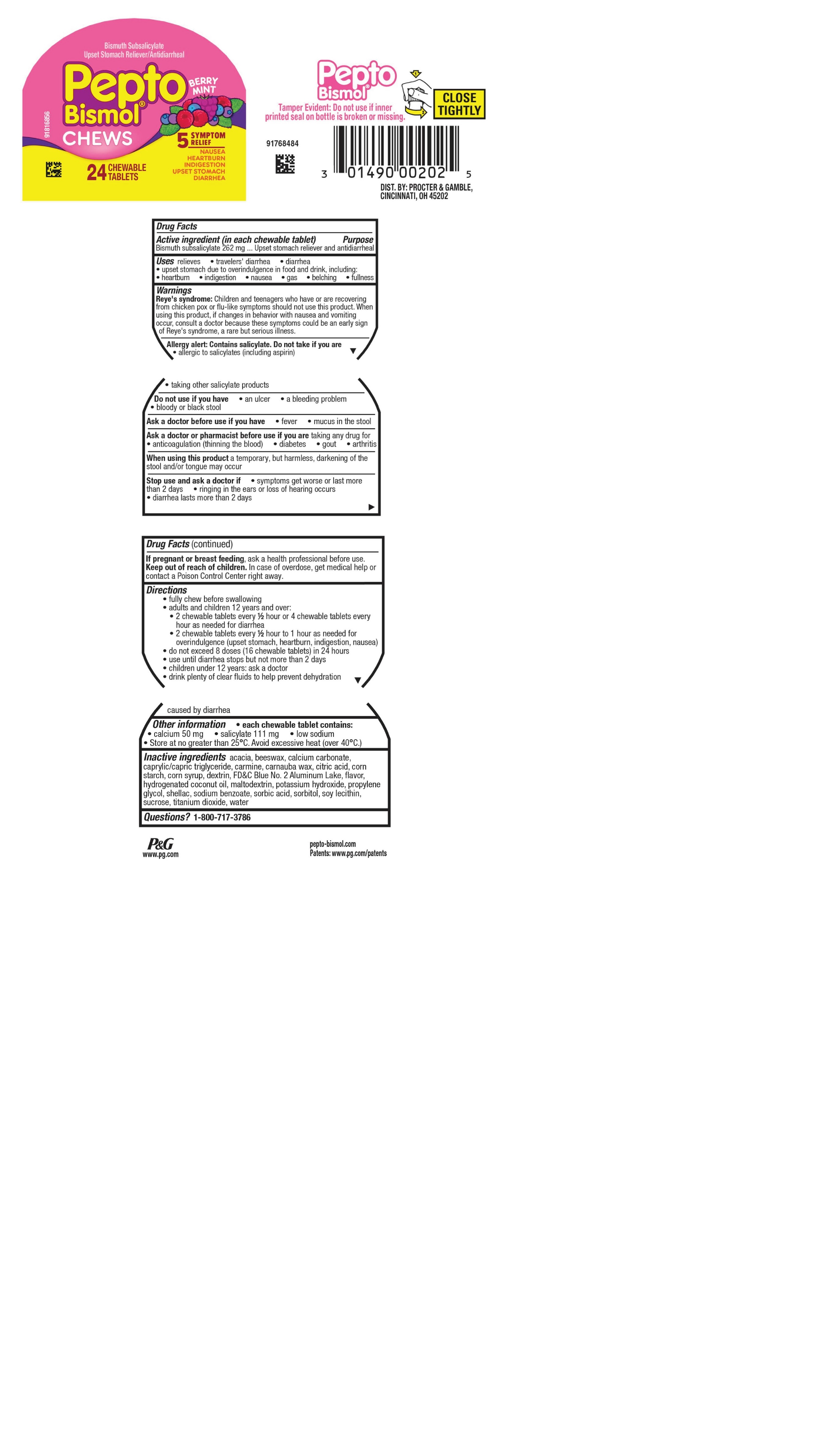 PEPTO BISMOL CHEWS bismuth subsalicylate tablet, chewable