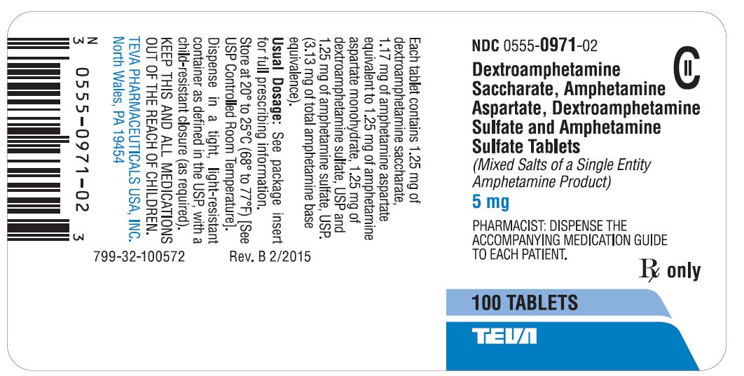 Dextroamphetamine Saccharate, Amphetamine Aspartate, Dextroamphetamine Sulfate and Amphetamine Sulfate Tablets 5 mg CII 100s Label