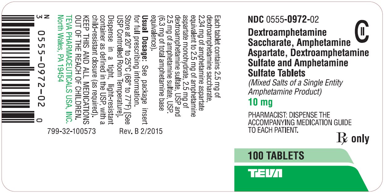Dextroamphetamine Saccharate, Amphetamine Aspartate, Dextroamphetamine Sulfate and Amphetamine Sulfate Tablets 10 mg CII 100s Label