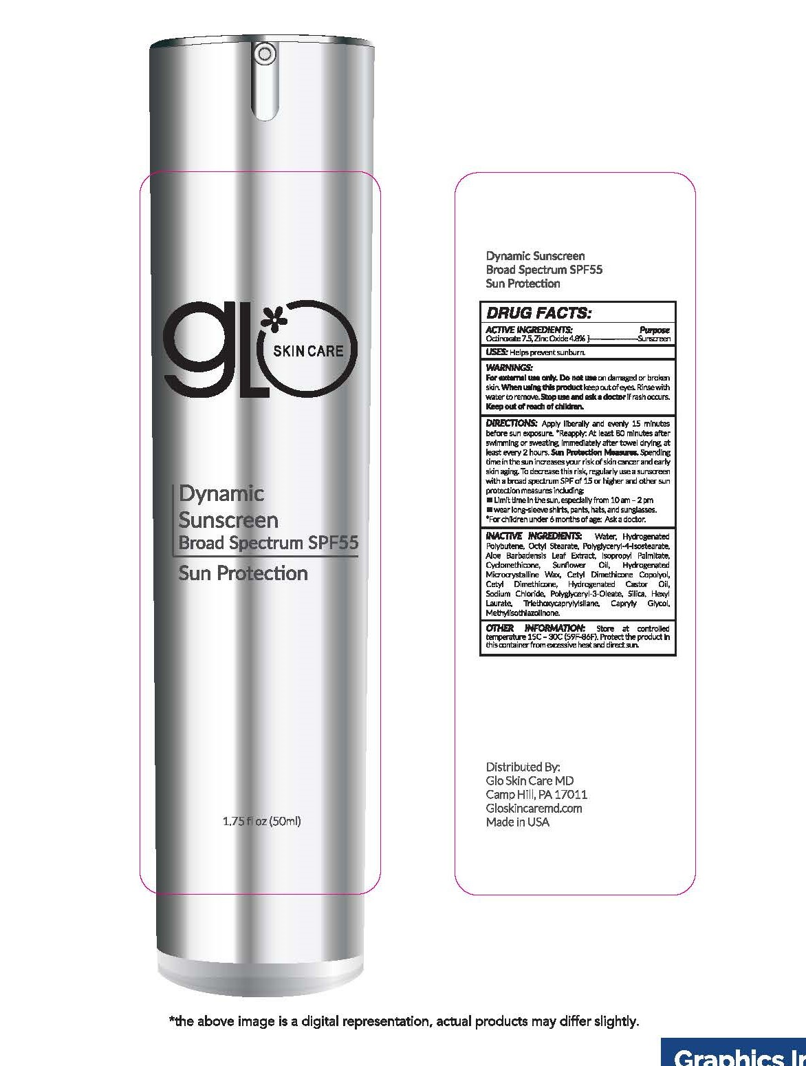 Glo Skin Care Dynamic Sunscreen Broad Spectrum SPF 55 Sun Protection 1.75 fl oz (50ml)