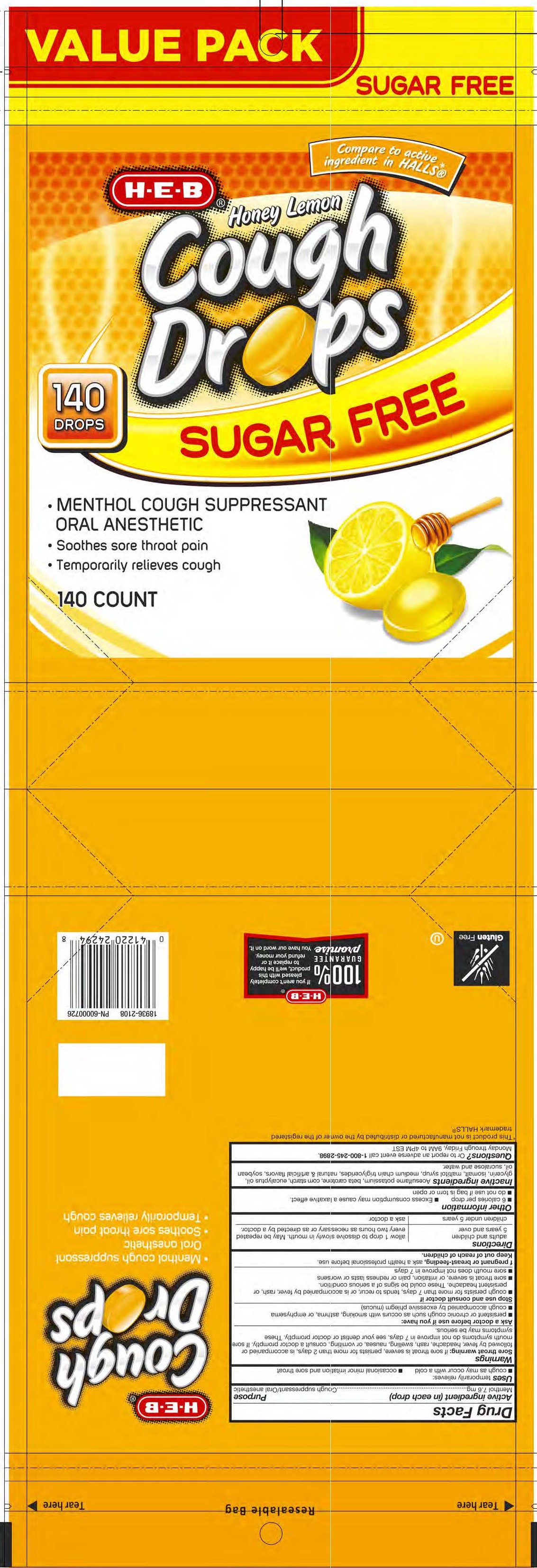 HEB SF Honey Lemon 140ct Cough Drops