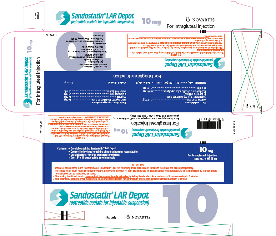 PRINCIPAL DISPLAY PANEL
Package Label – 10 mg
Rx Only		NDC: <a href=/NDC/0078-0811-81>0078-0811-81</a>
Sandostatin® LAR Depot
(octreotide acetate for injectable suspension)
10 mg
For Intragluteal Injection