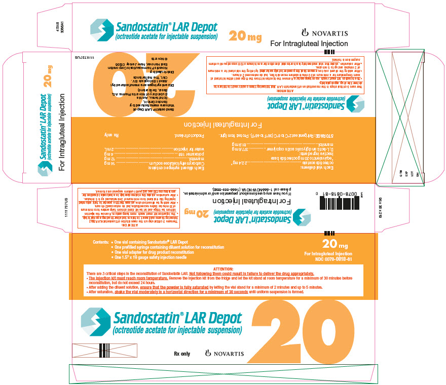 PRINCIPAL DISPLAY PANEL
Package Label – 20 mg
Rx Only		NDC: <a href=/NDC/0078-0818-81>0078-0818-81</a>
Sandostatin® LAR Depot
(octreotide acetate for injectable suspension)
20 mg
For Intragluteal Injection