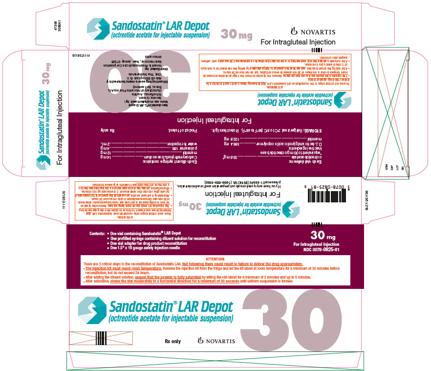 PRINCIPAL DISPLAY PANEL
Package Label – 30 mg
Rx Only		NDC: <a href=/NDC/0078-0825-81>0078-0825-81</a>
Sandostatin® LAR Depot
(octreotide acetate for injectable suspension)
30 mg
For Intragluteal Injection