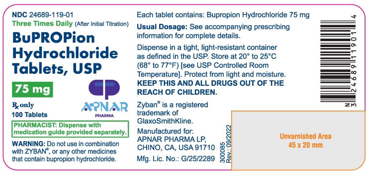 Bupropion Hydrochloride Tablets 75 mg label APNAR