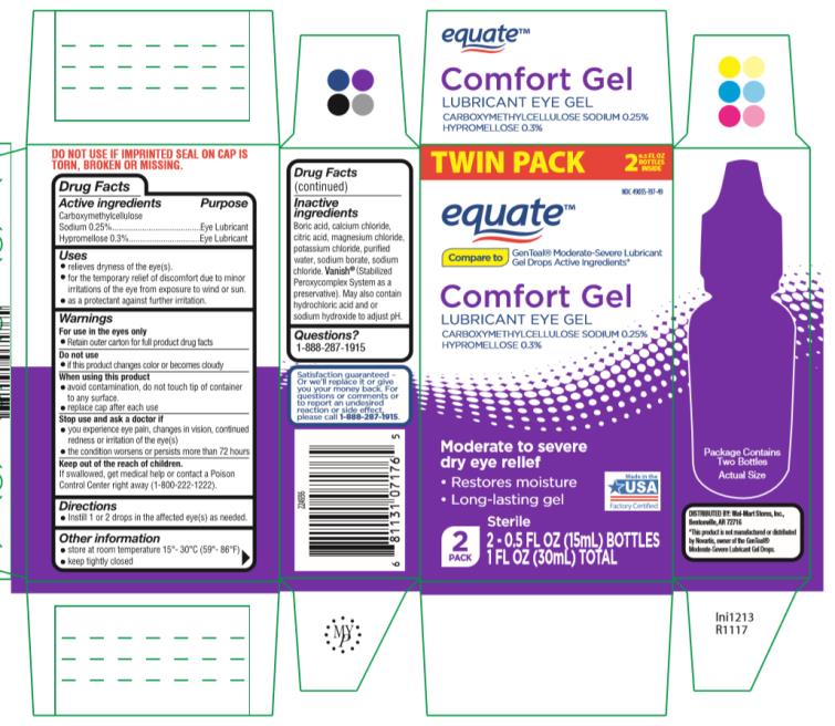 NDC: <a href=/NDC/49035-197-49>49035-197-49</a>
equate
Comfort Gel
LUBRICANT EYE GEL
CARBOXYMETHYCELLULOSE SODIUM 0.25%
HYPROMELLOSE 0.3%
Sterile
2- 0.5 FL OZ (15mL) BOTTLES
1 FL OZ (30mL) TOTAL
