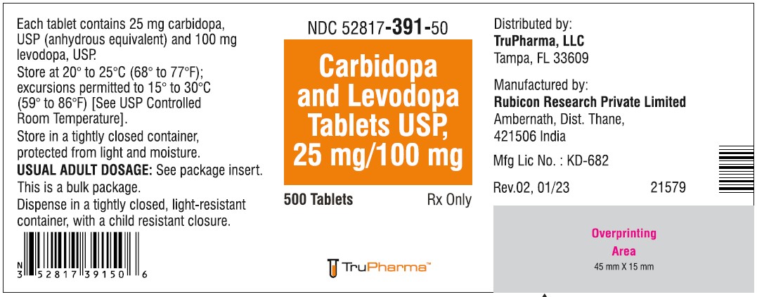Carbidopa and Levodopa Tablets, USP 25 mg/100 mg - NDC: <a href=/NDC/52817-390-50>52817-390-50</a>  - 500 Tablets Bottle