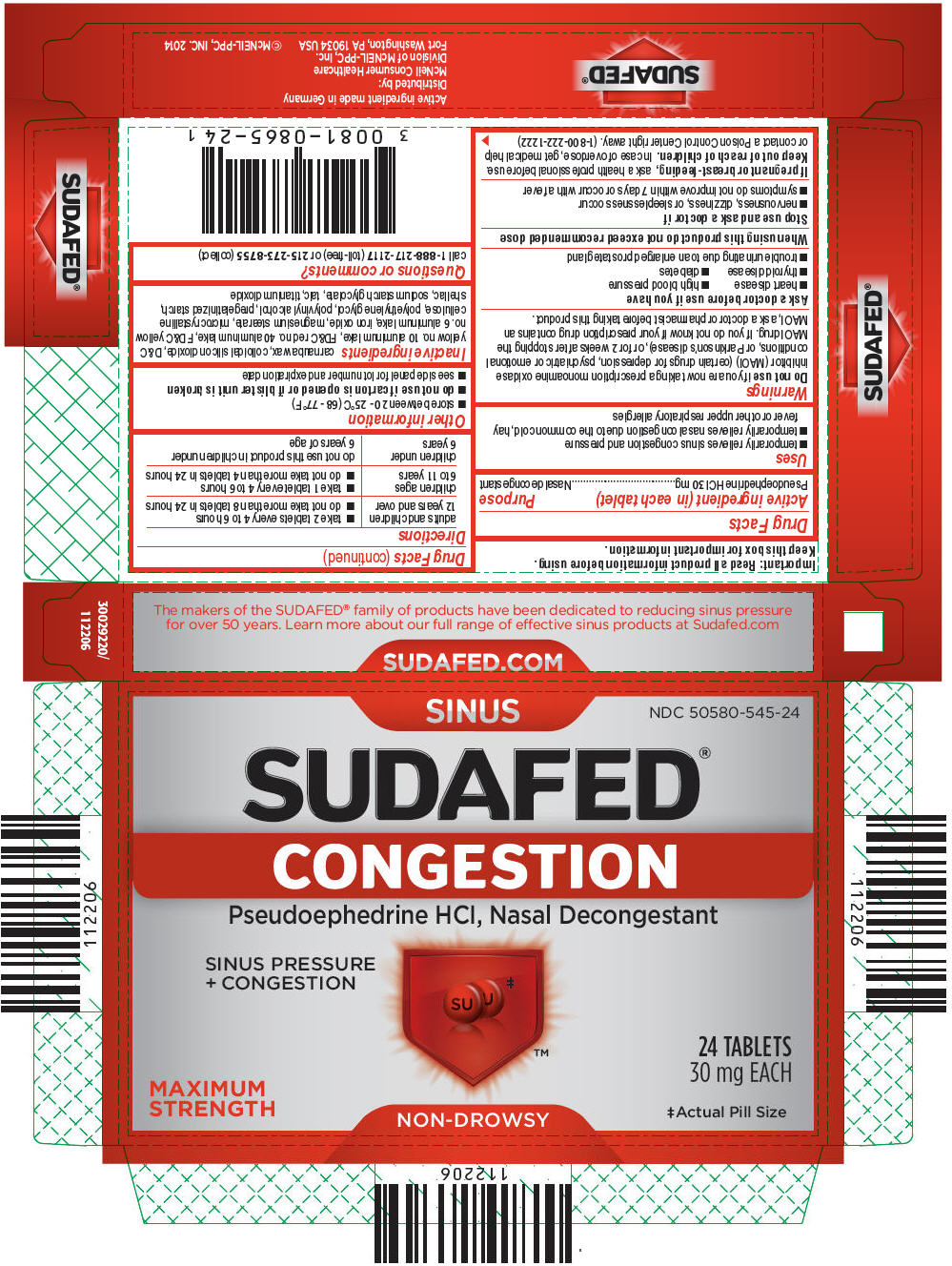 SUDAFED pseudoephedrine hydrochloride tablet coated