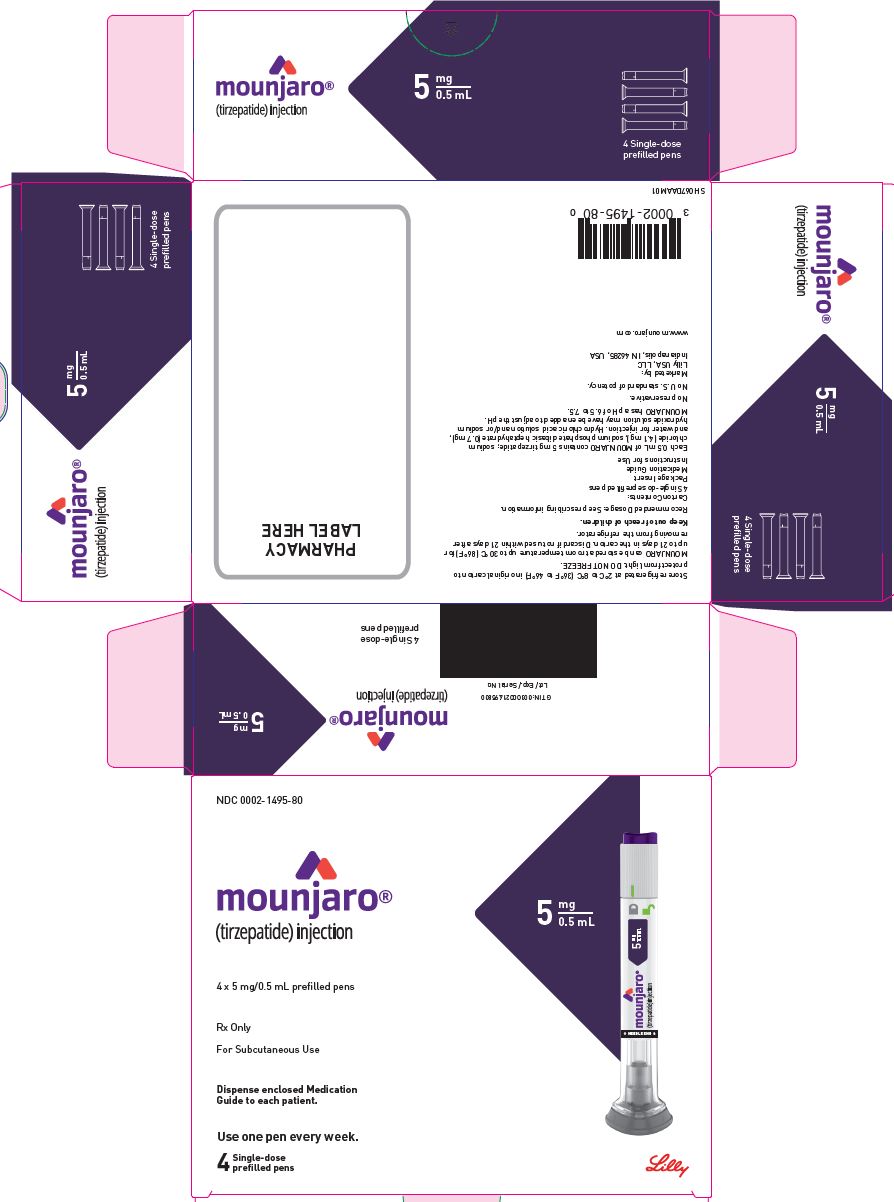 PACKAGE LABEL - Mounjaro 5 mg/0.5 mL, Carton, 4 Single-Dose Pens
