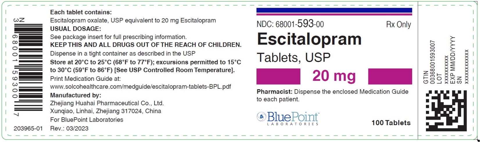 Bottle Label Escitalopram Tablets 20 mg 100 count