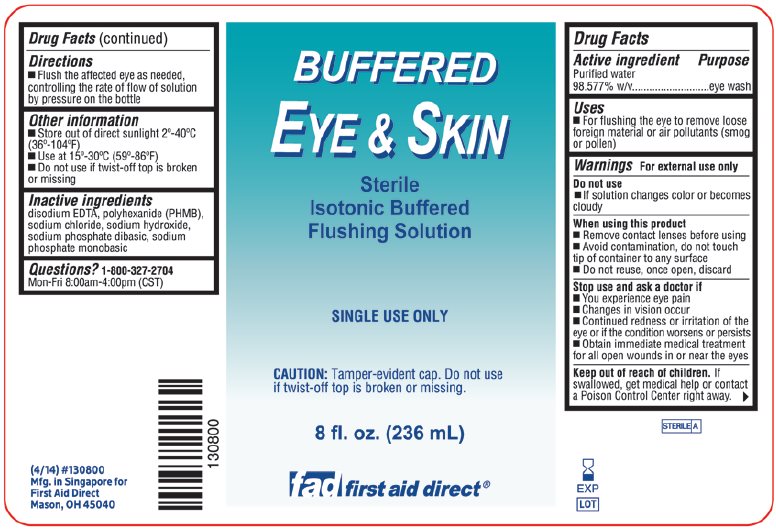 fad first aid direct Buffered Eye & Skin Sterile Isotonic Buffered Flushing Solution label