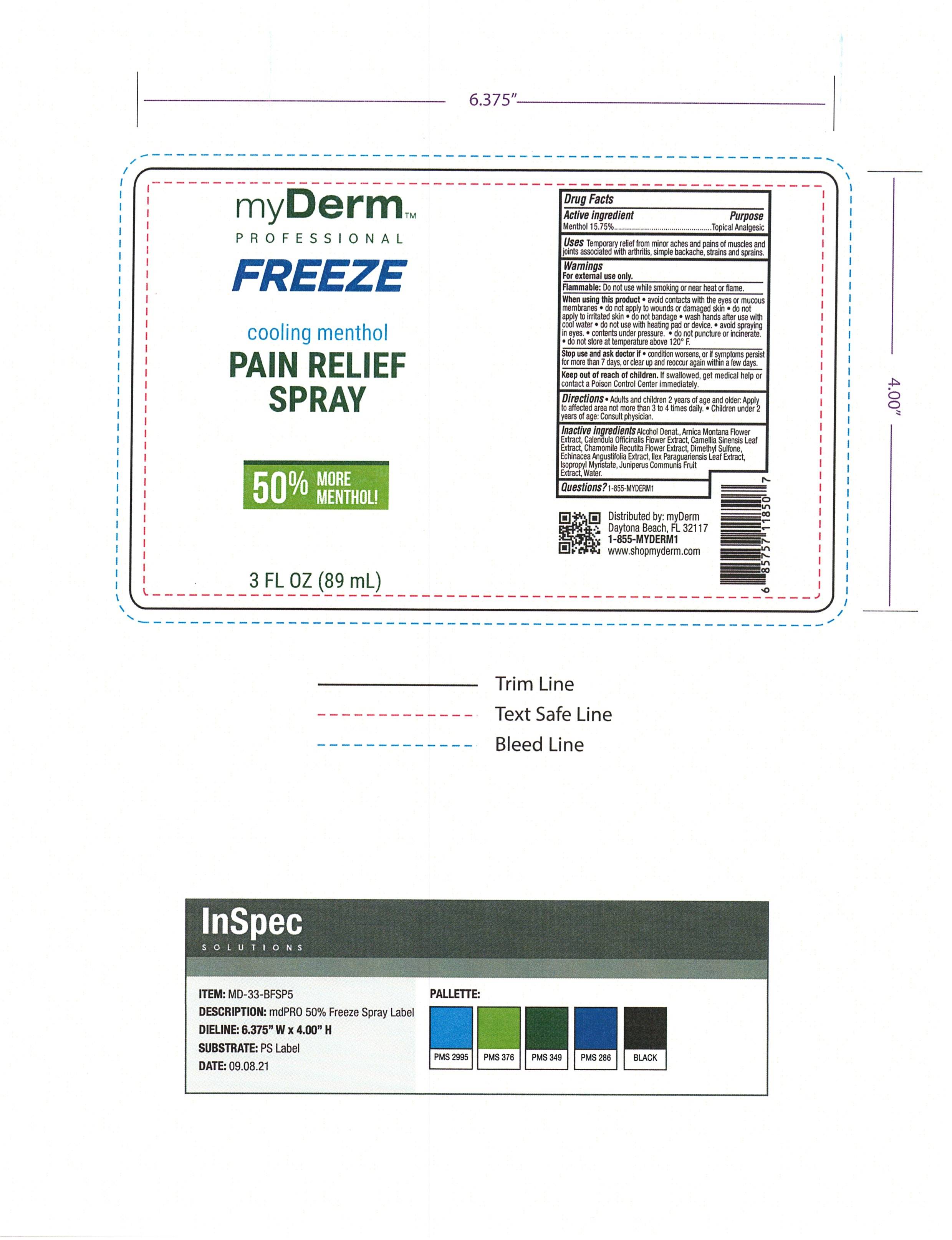 myDerm Cooling Menthol Pain Relief Spray with 50% More Menthol