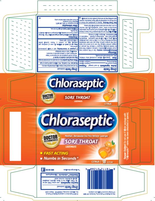 PRINCIPAL DISPLAY PANEL

Chloraseptic®
Menthol | Benzocaine Oral Pain Reliever Lozenges

Citrus | 18 lozenges
