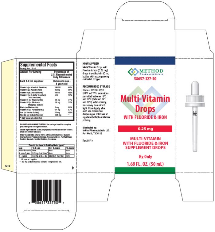 PRINCIPAL DISPLAY PANEL
NDC: <a href=/NDC/58657-327-50>58657-327-50</a>
Multi- Vitamin
Drops
With Fluoride & Iron
0.25 mg
1.69 FL. OZ. (50 mL)
Rx Only
