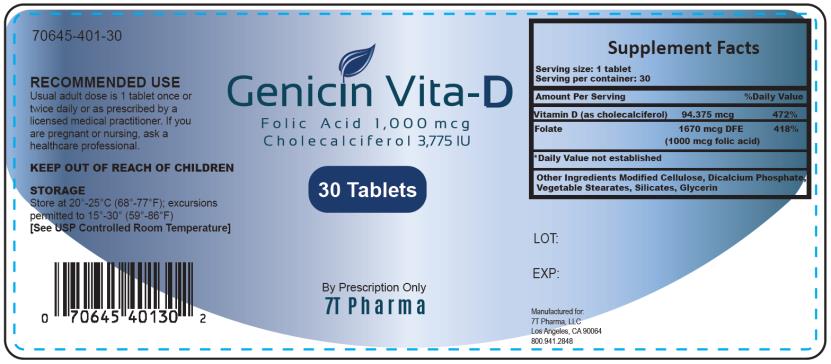 PRINCIPAL DISPLAY PANEL
NDC: <a href=/NDC/70645-401-30>70645-401-30</a>
Genicin Vita-D
Folic Acid 1,000 mcg
Cholecalciferol 3,775 IU
30 Tablets
