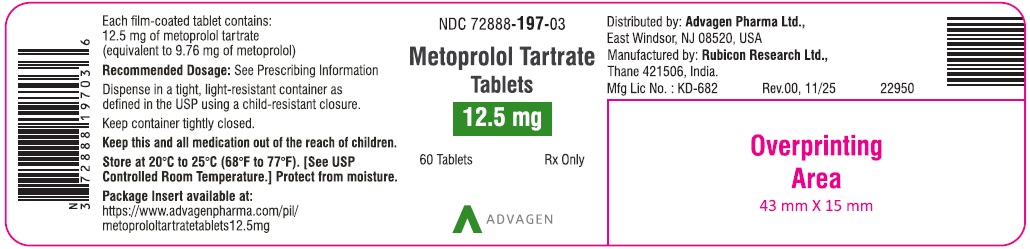 Metoprolol Tartrate Tablets, USP 12.5 mg 60s Bottle Label