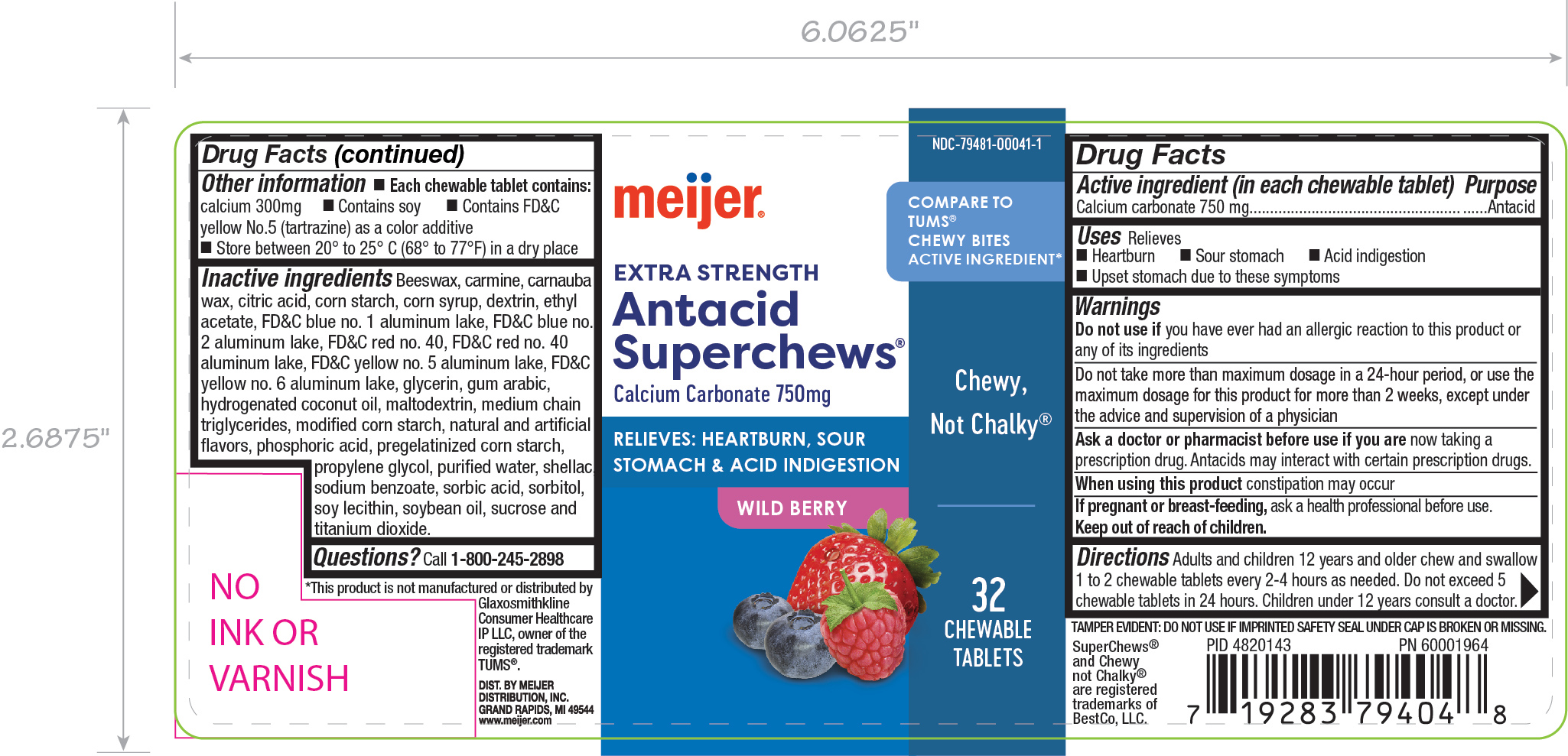 Meijer Wild Berry Antacid Chews 32ct