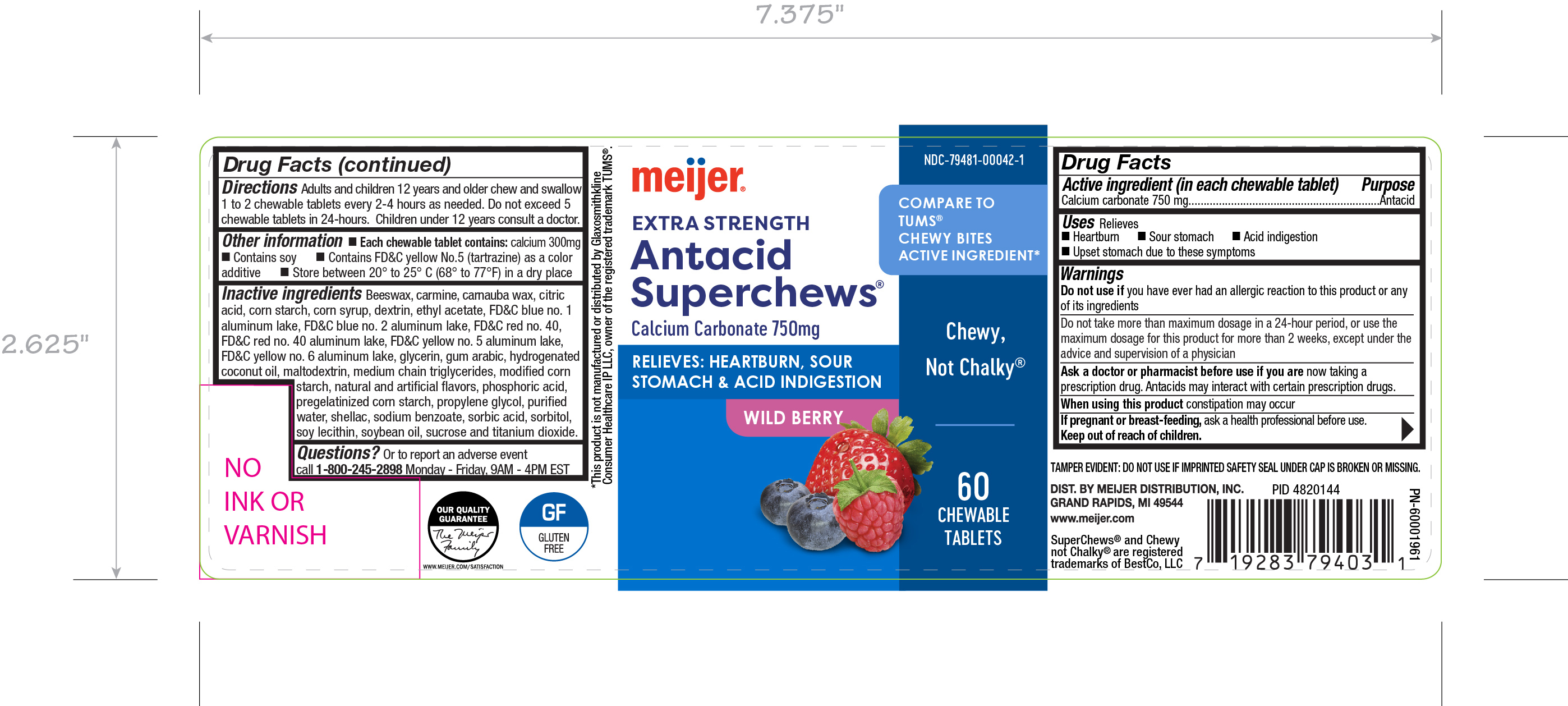 Meijer Wild Berry Antacid Chews 60ct