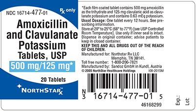 Amoxicillin and Clavulanate Potassium Tablets 500 mg and 125 mg Label