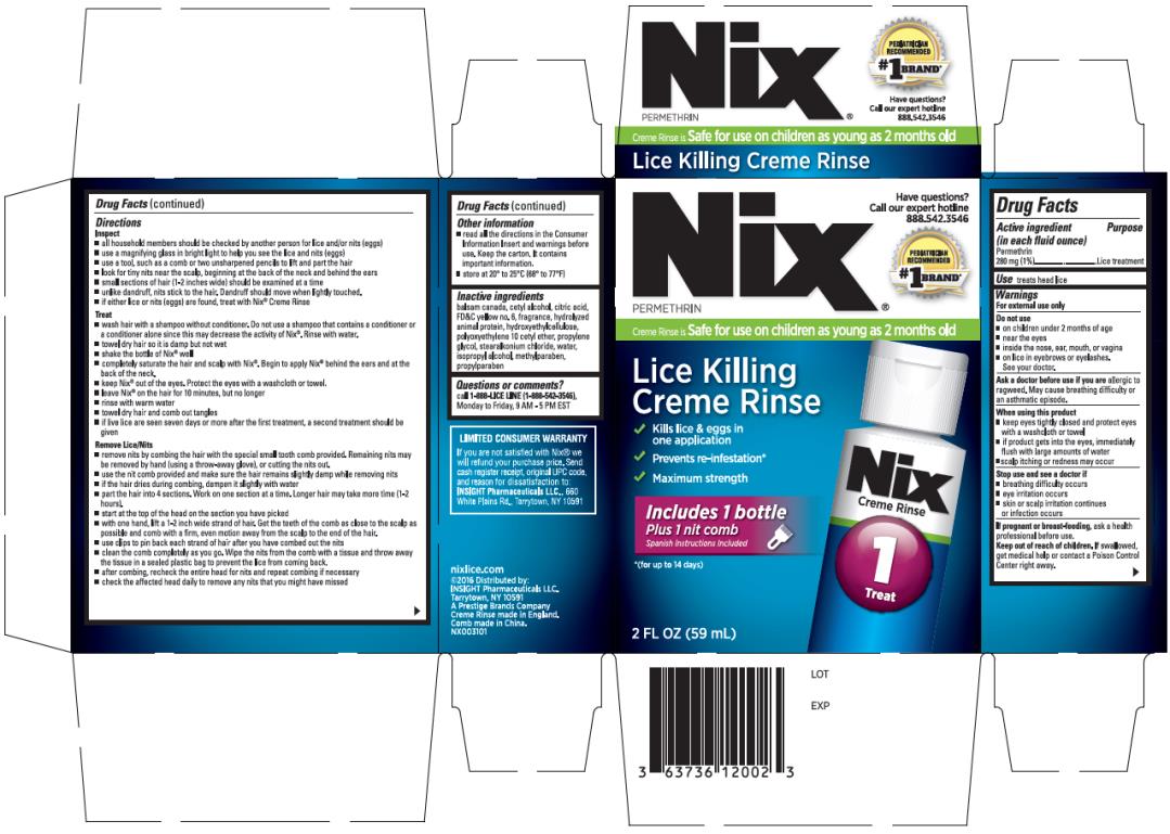 PRINCIPAL DISPLAY PANEL 
Nix® 
Lice Killing Creme Rinse
includes 1 bottle plus 1 nit comb
NET WT 2 FL OZ (59 mL)
