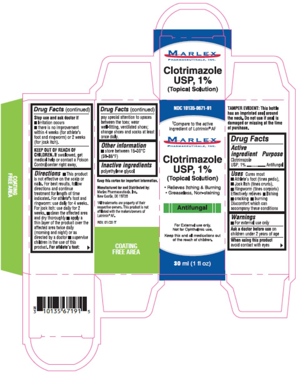 PRINCIPAL DISPLAY PANEL 
NDC: <a href=/NDC/10135-0671-9>10135-0671-9</a>1
Clotrimazole 
Topical Solution
USP, 1 %
30 mL
Rx Only

