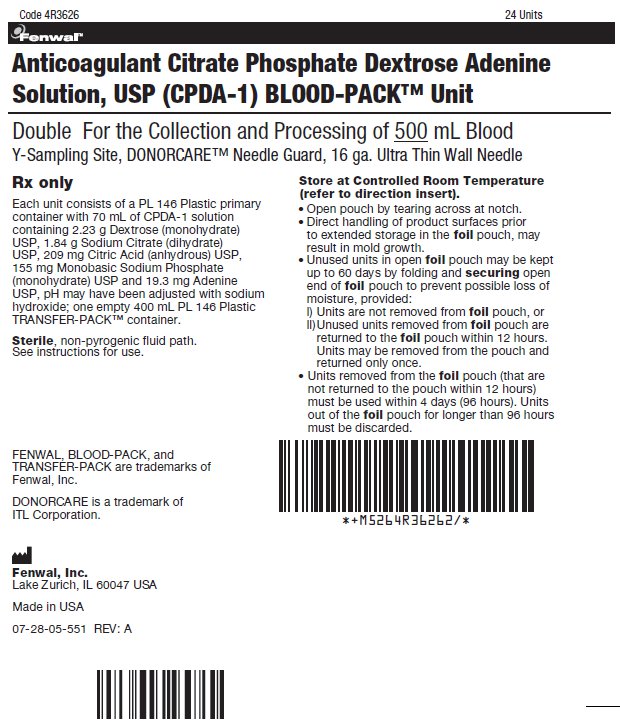 Anticoagulant Citrate Phosphate Dextrose Adenine Solution, USP (CPDA-1) BLOOD-PACK™ Unit label