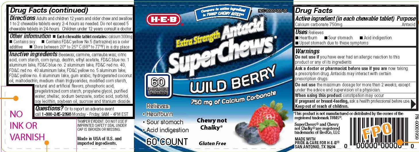HEB Wild Berry Antacid Chews 60ct