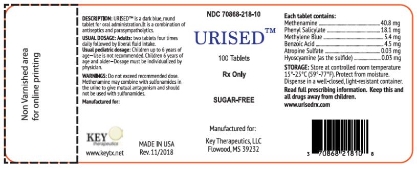 PRINCIPAL DISPLAY PANEL
NDC: <a href=/NDC/70868-218-10>70868-218-10</a>
URISED
100 Tablets
Rx Only
SUGAR-FREE
