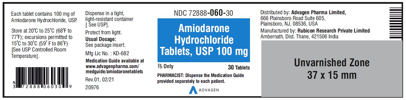 Amiodarone HCL Tablets,USP 100 mg - NDC: <a href=/NDC/72888-060-30>72888-060-30</a> - 30 Tablets Bottle Label