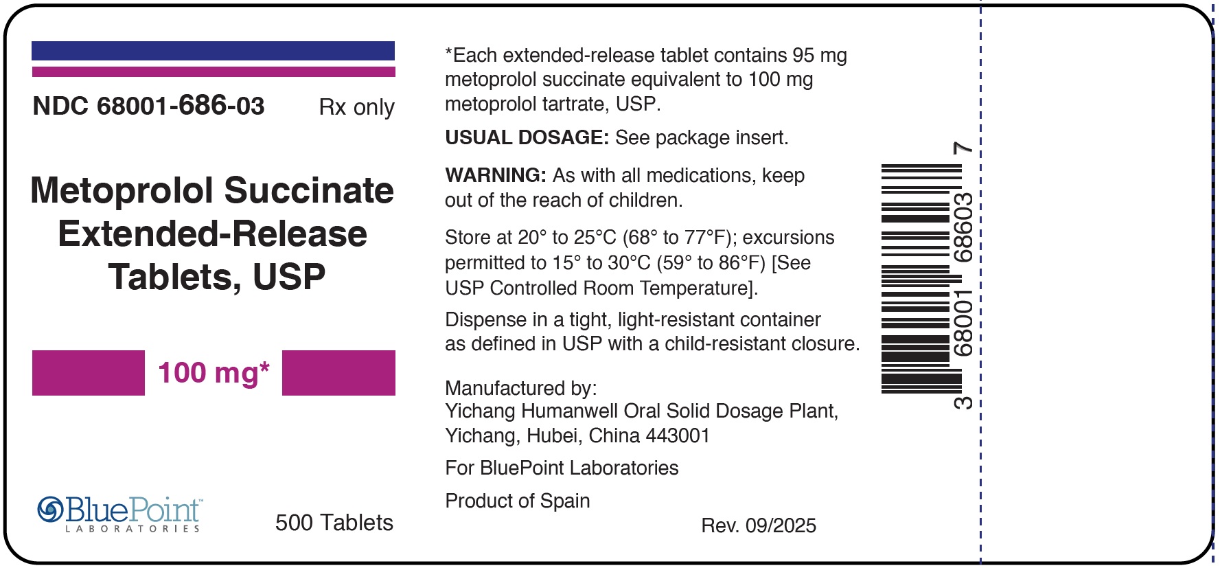 Metoprolol Succinate ER Tabs 500s