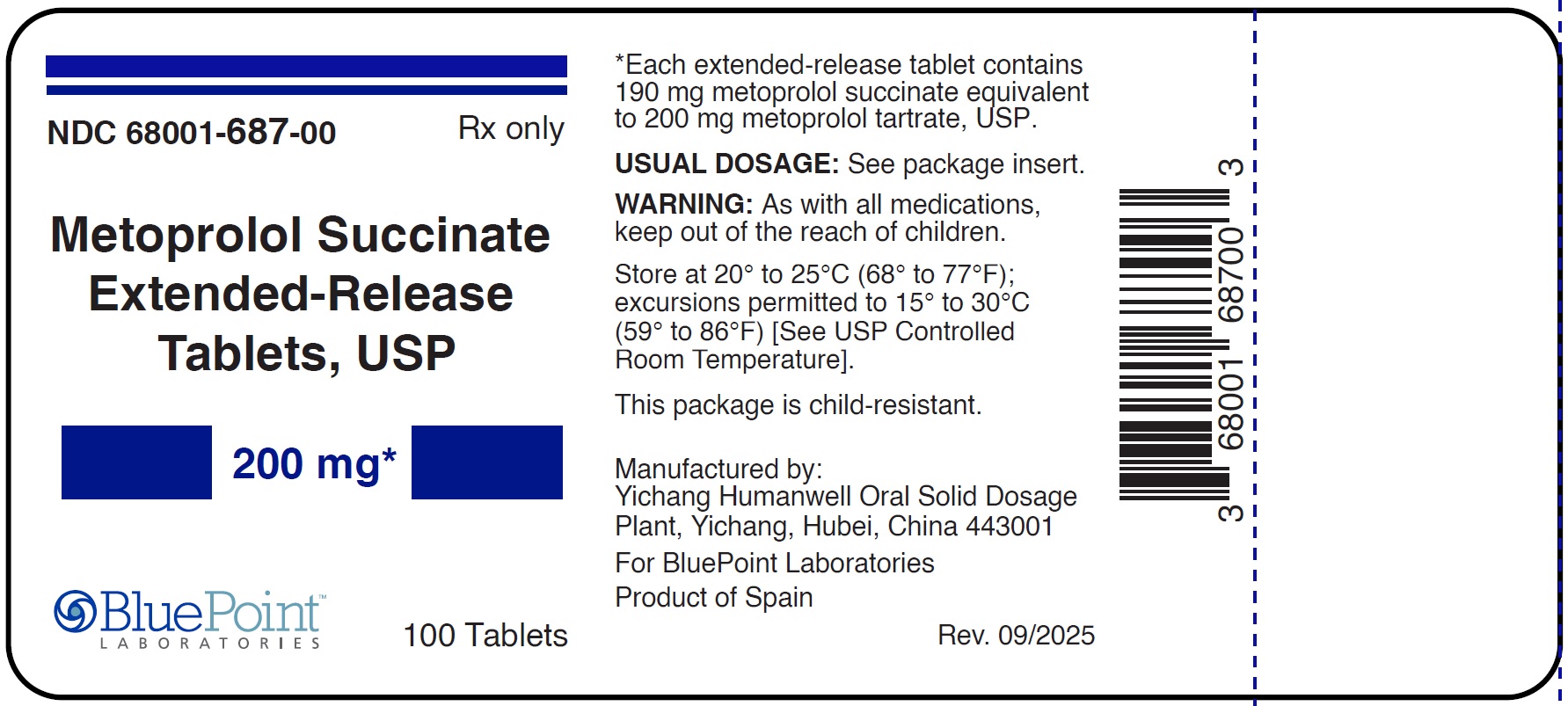 Metoprolol Succinate ER Tabs 200mg 100s