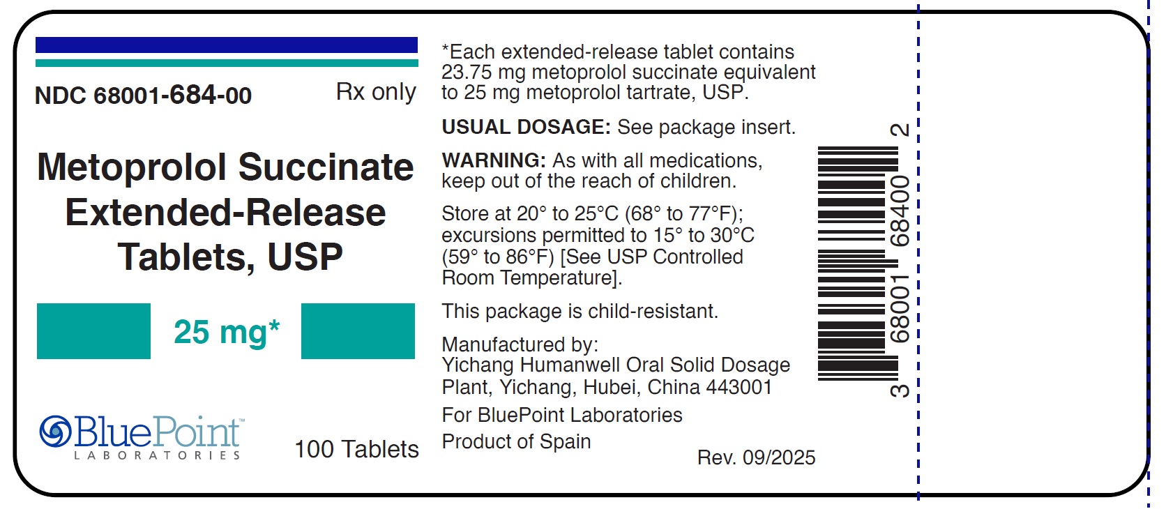 Metoprolol Succinate ER Tabs 25mg 100s