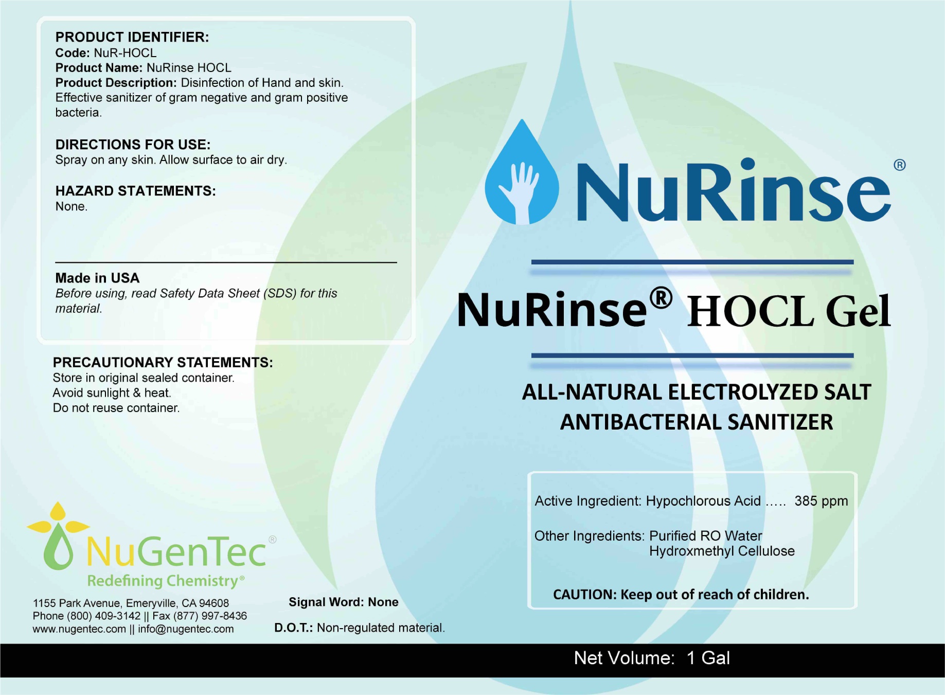 NuRinse HOCL gel front
