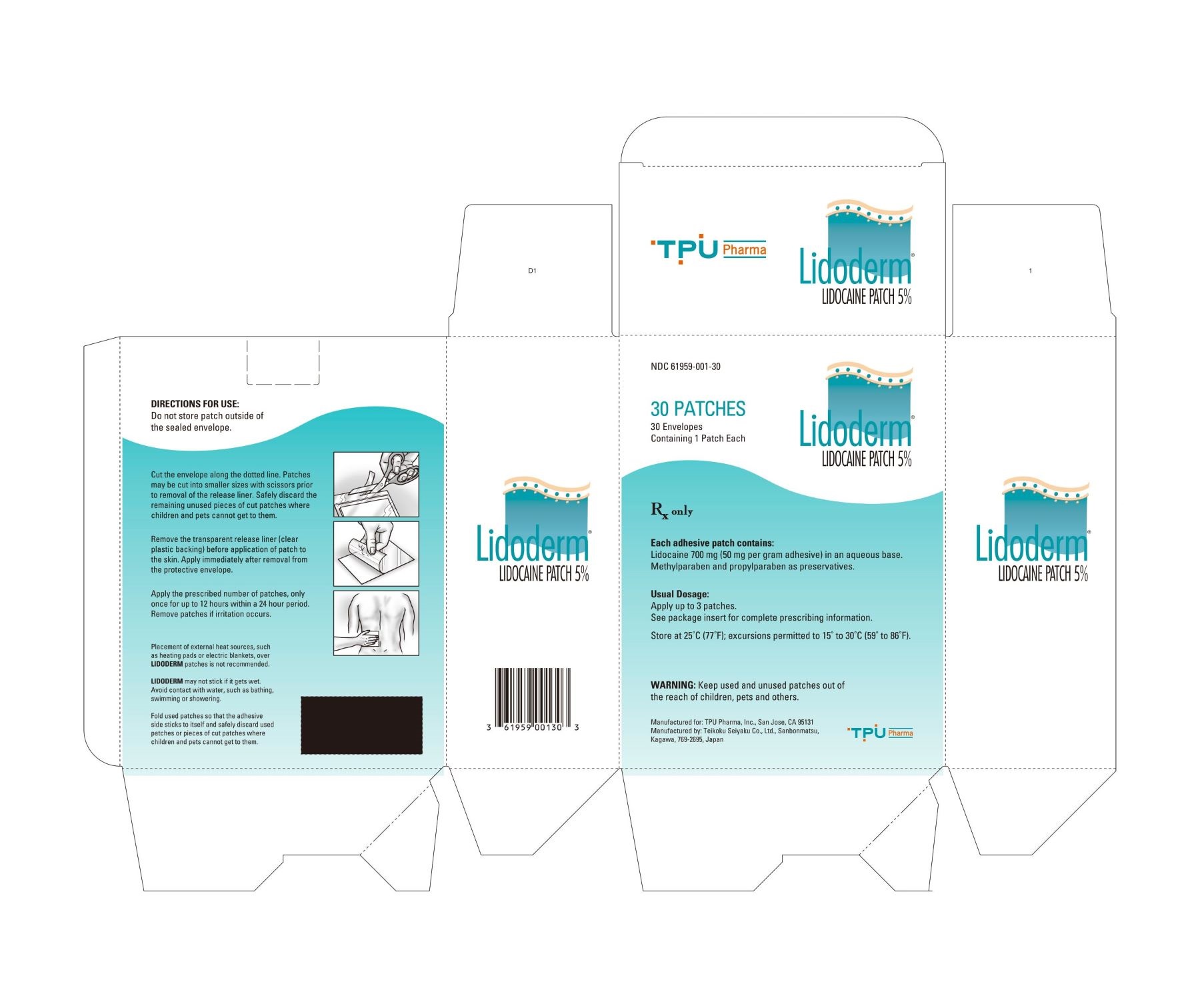 Package Label - Principal Display Panel – 30 Count Carton, Lidoderm Patch