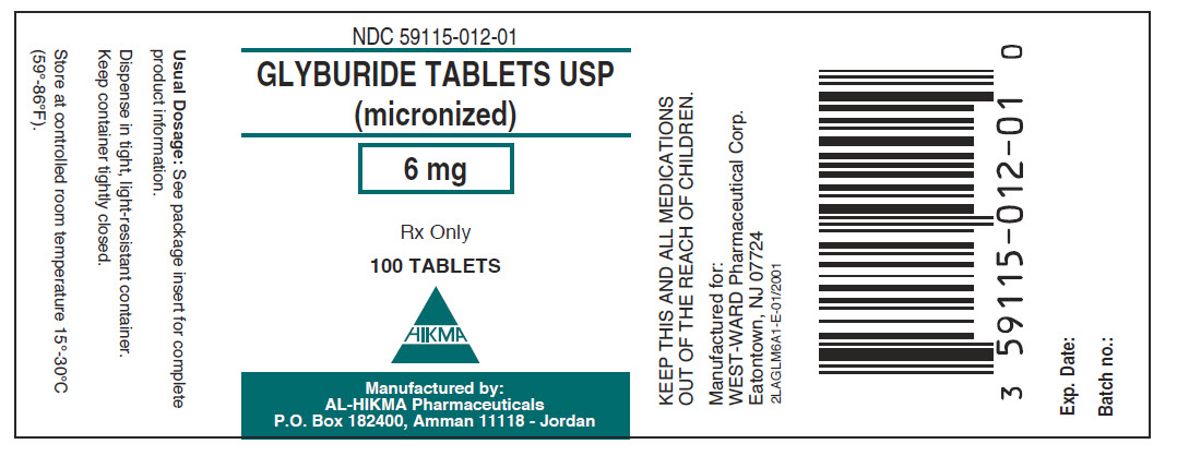 NDC: <a href=/NDC/59115-012-01>59115-012-01</a> Glyburide Tablets, USP (micronized) 6 mg 100 Tablets