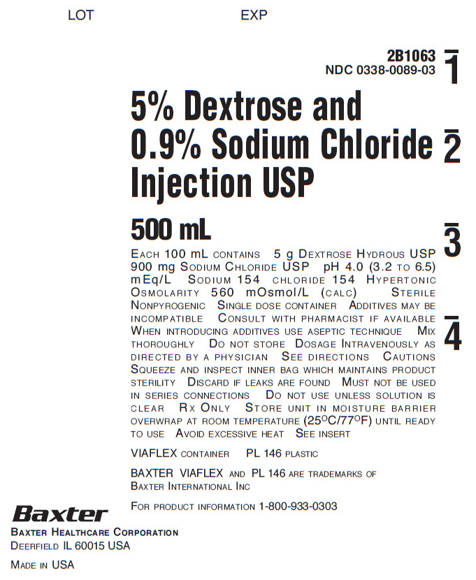 Dextrose and Sodium Chloride Representative Container Label NDC: <a href=/NDC/0338-0089-03>0338-0089-03</a>
