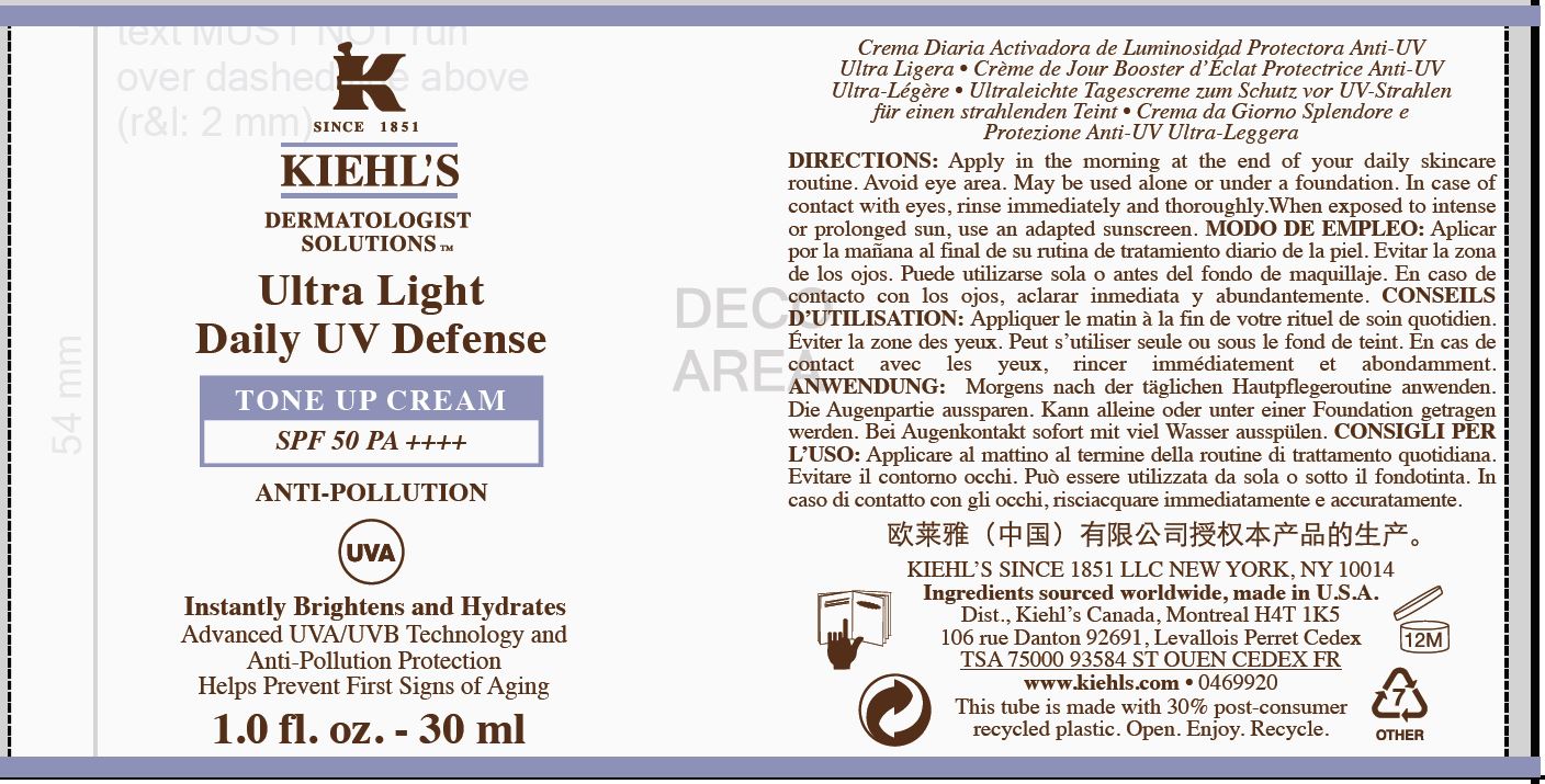 KIEHLS ULTRA DAILY UV DEFENSE TONE UP CREAM SPF 50 ANTI POLLUTION BRIGHTENS AND ecamsule, octinoxate and titanium dioxide