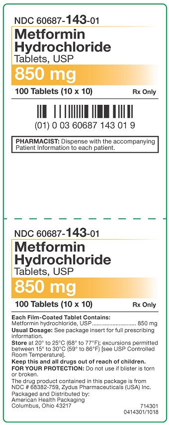 850 mg Metformin HCl Tablets Carton