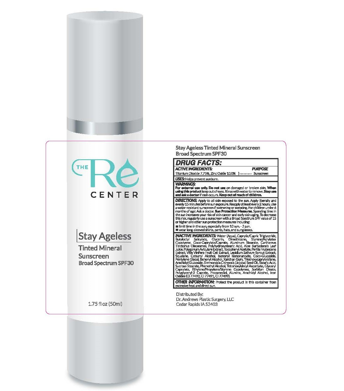 The ReCenter Stay Ageless Tinted Mineral Sunscreen Broad Spectrum SPF 30 1.75 fl oz (50ml)