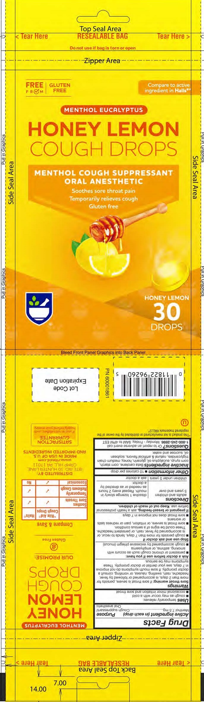 Rite Aid Honey Lemon 30ct Cough Drops